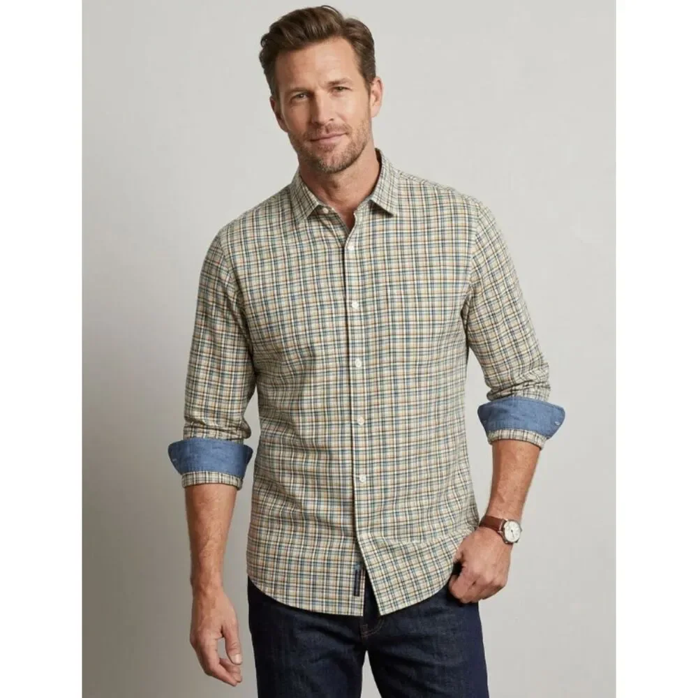 Banana Republic Stretch Slim Fit Soft Wash Plaid Shirt Men's Size Large